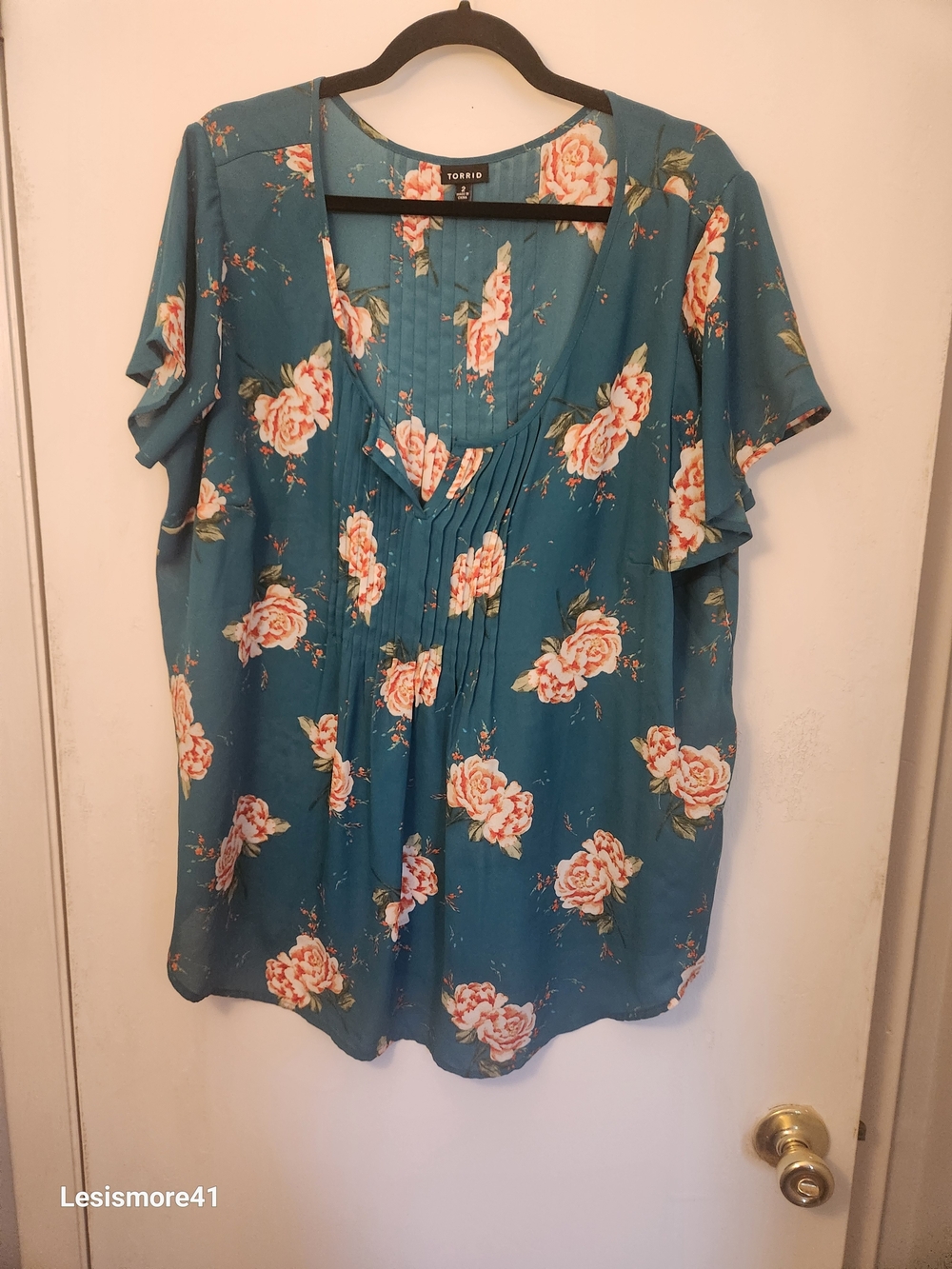Torrid Teal Floral Pintuck Blouse